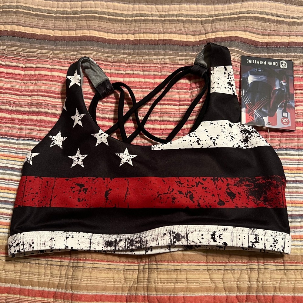 Born Primitive USA Flag Thin Red Line Sports Bra‎ XS